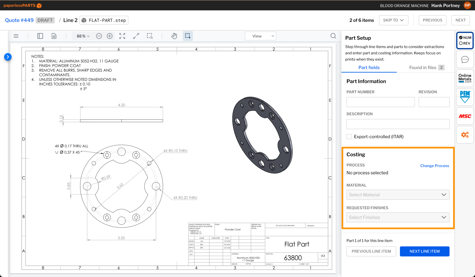 Assigning a process, material, and finish
