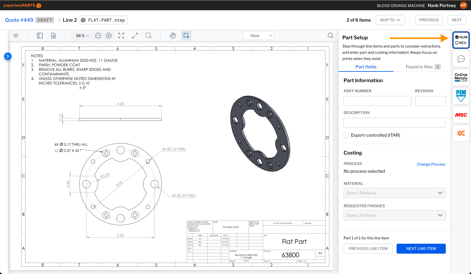 Part Setup tool
