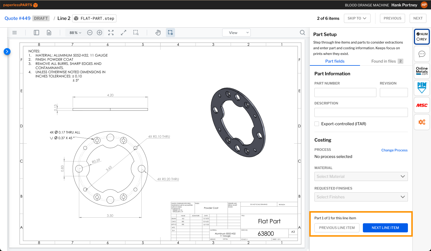 Part Setup tool