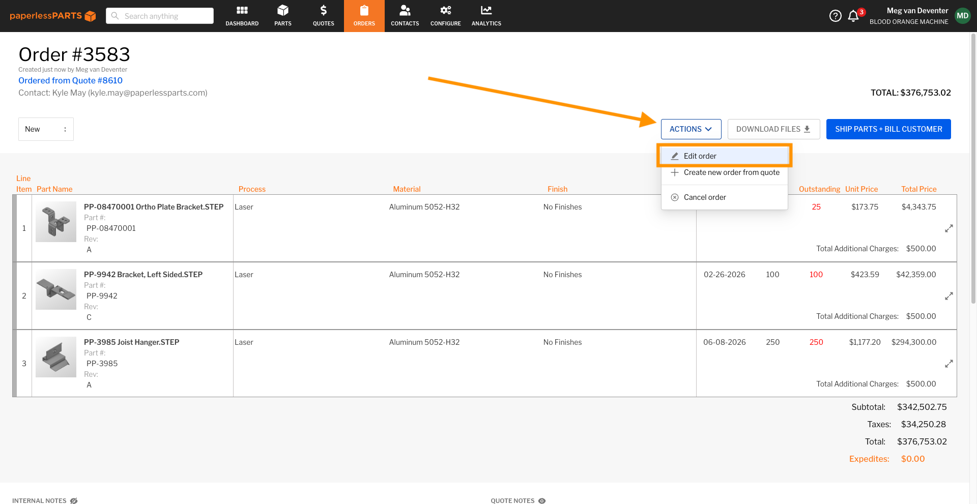 Editing Orders and Post-Order Changes