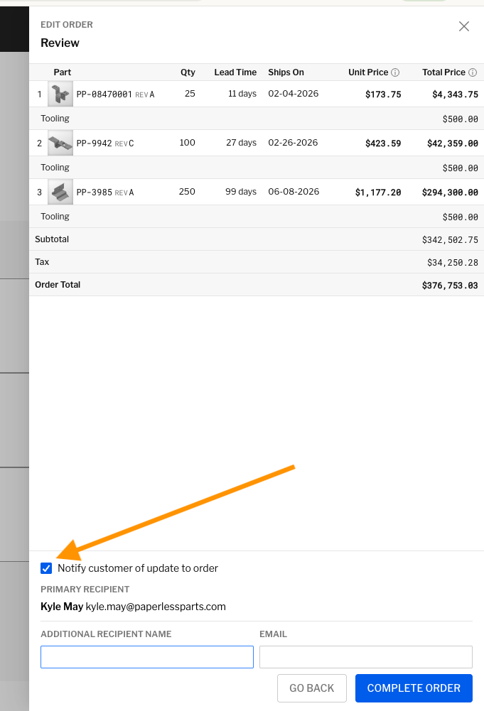 Editing Orders and Post-Order Changes